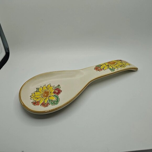 InHomestylez Gilded Sunflower Floral Ceramic Spoon Rest Fall Autumn Decor - Picture 1 of 3